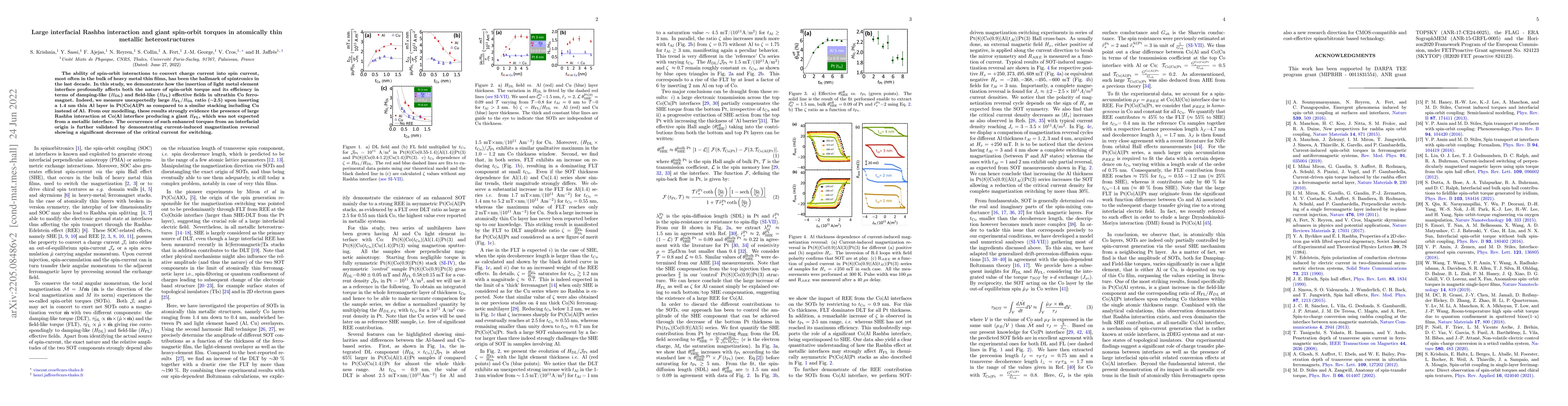 Thumbnail for Large interfacial Rashba interaction and giant spin-orbit torques in
  atomically thin metallic heterostructures