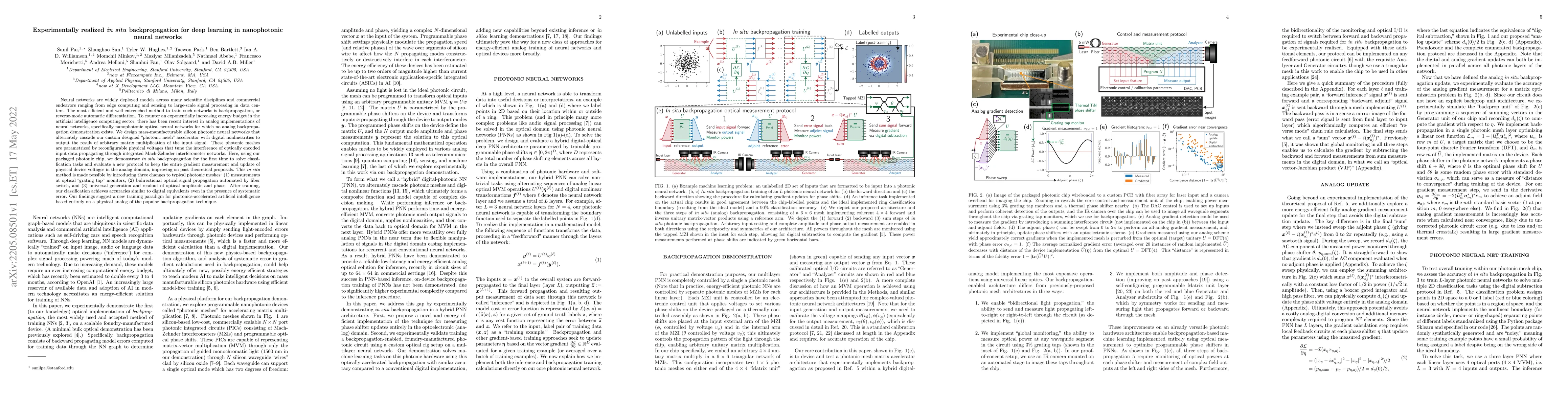 Thumbnail for Experimentally realized in situ backpropagation for deep learning in
  nanophotonic neural networks
