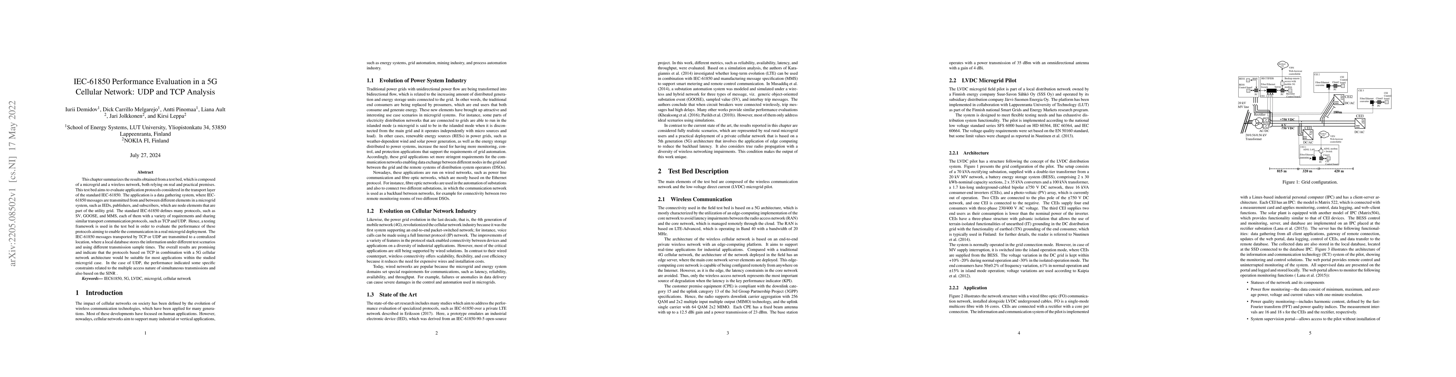 Thumbnail for IEC-61850 Performance Evaluation in a 5G Cellular Network: UDP and TCP
  Analysis