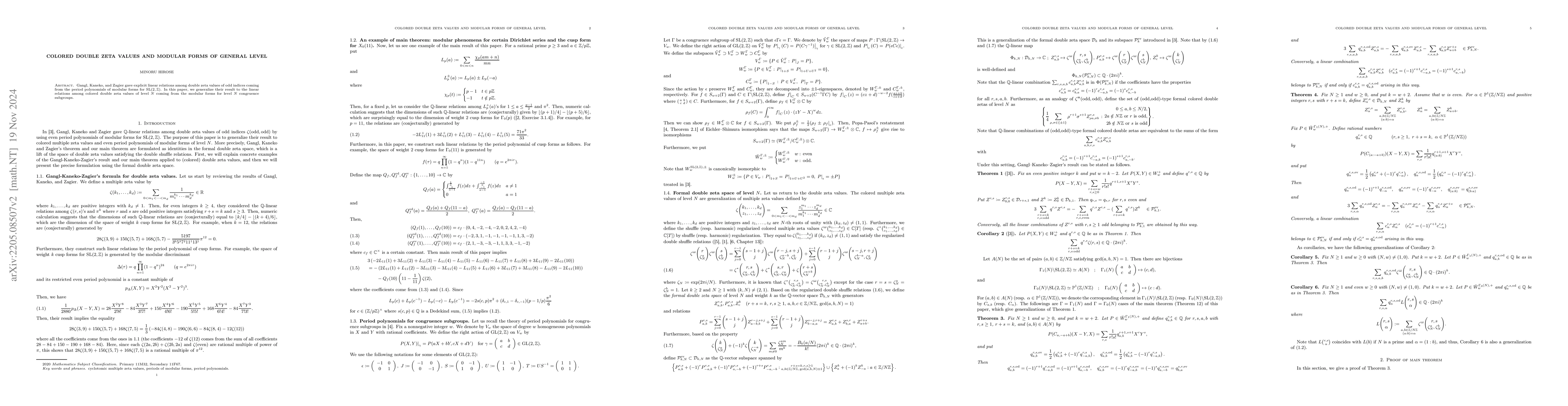 Thumbnail for Colored double zeta values and modular forms of general level