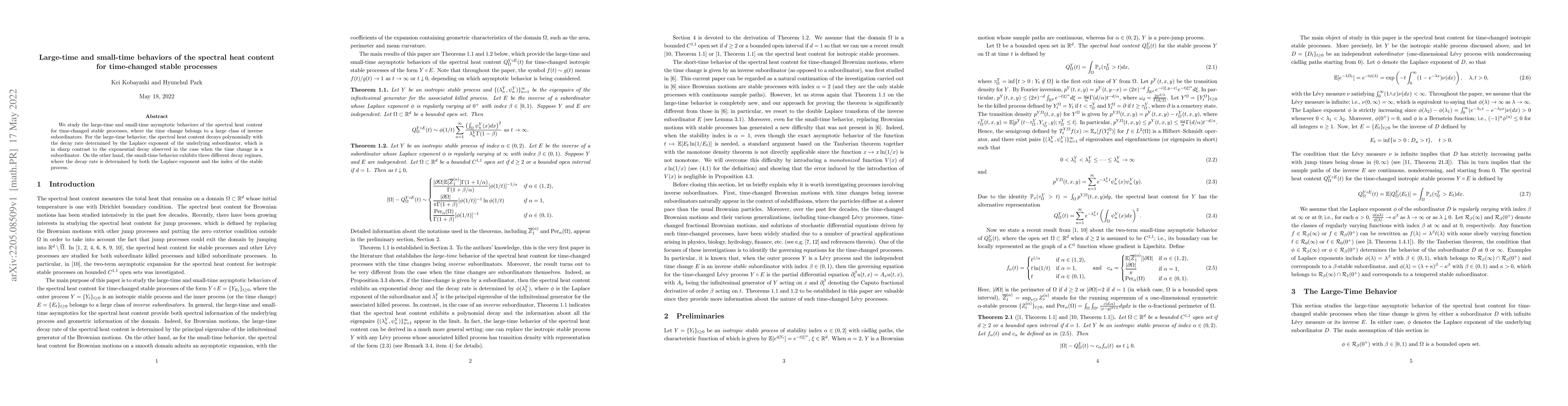 Thumbnail for Large-time and small-time behaviors of the spectral heat content for
  time-changed stable processes