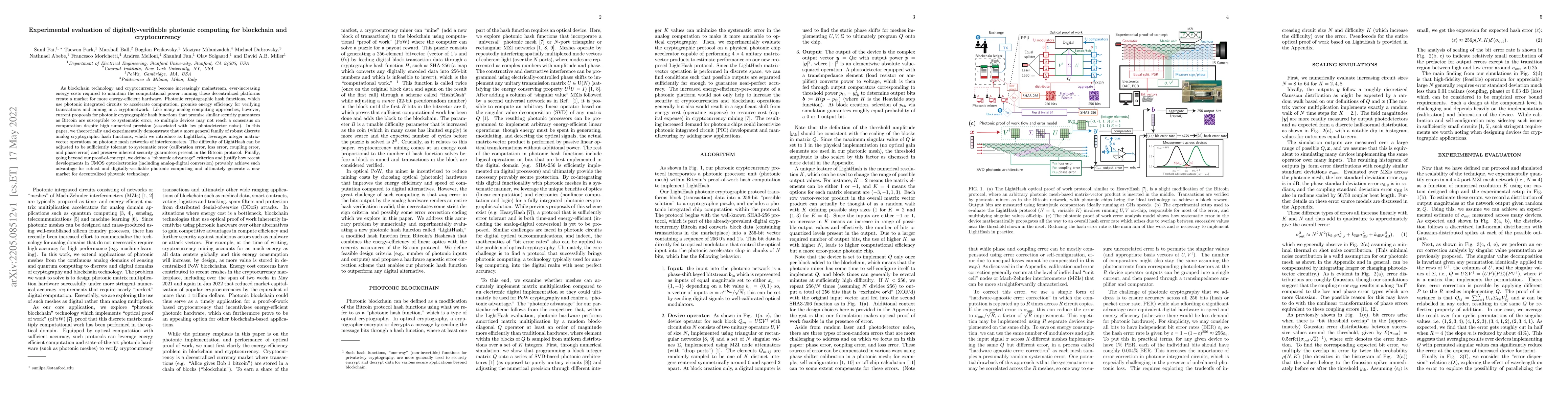 Thumbnail for Experimental evaluation of digitally-verifiable photonic computing for
  blockchain and cryptocurrency