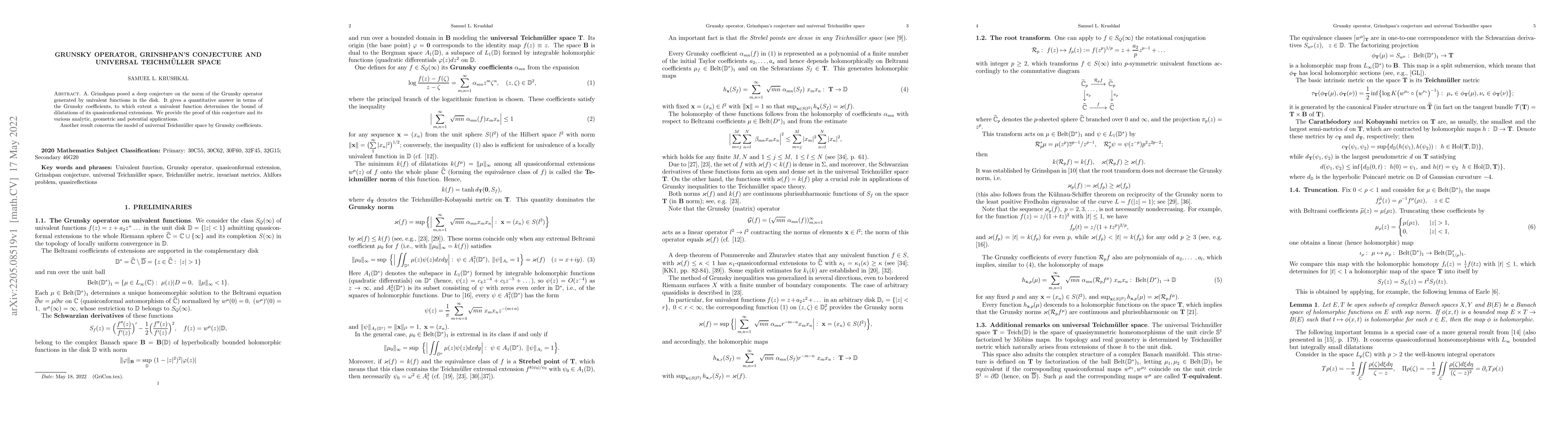 Thumbnail for Grunsky operator, Grinshpan's conjecture and universal Teichmuller space