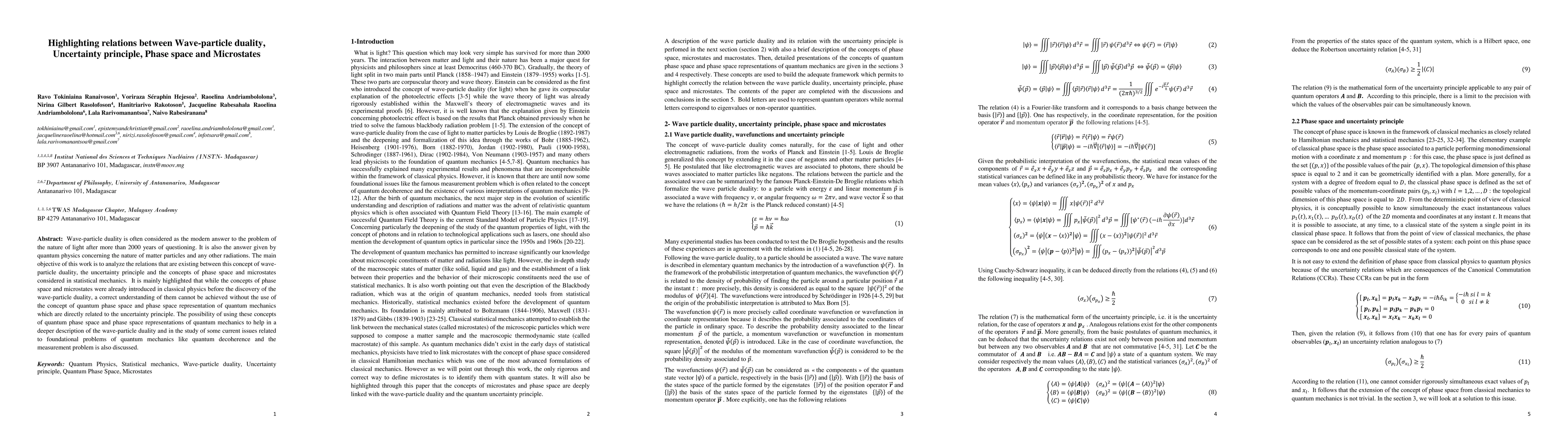Thumbnail for Highlighting relations between Wave-particle duality, Uncertainty
  principle, Phase space and Microstates