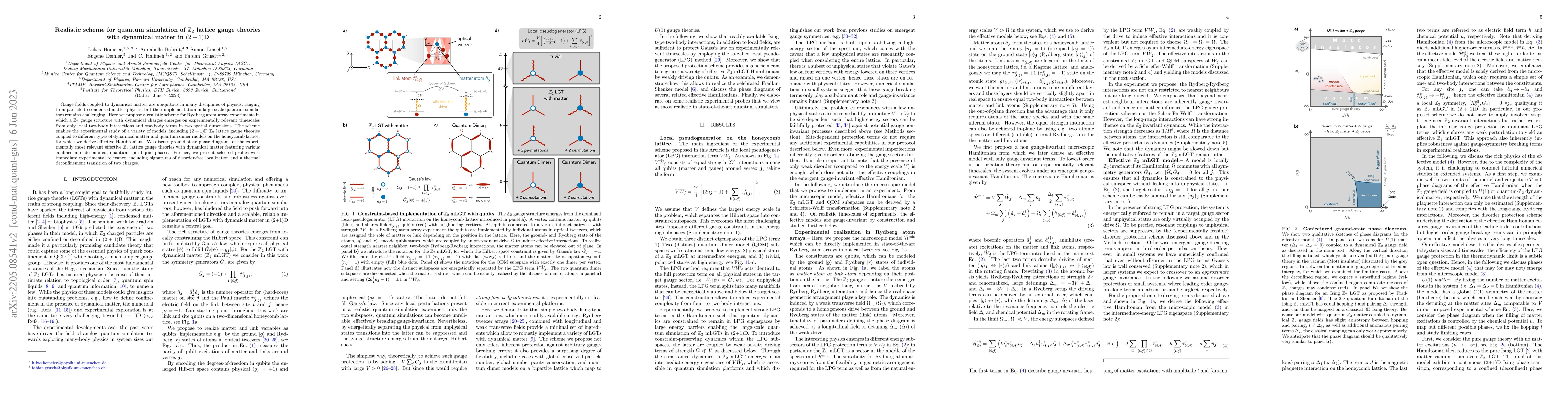 Thumbnail for Realistic scheme for quantum simulation of $\mathbb{Z}_2$ lattice gauge
  theories with dynamical matter in $(2+1)$D