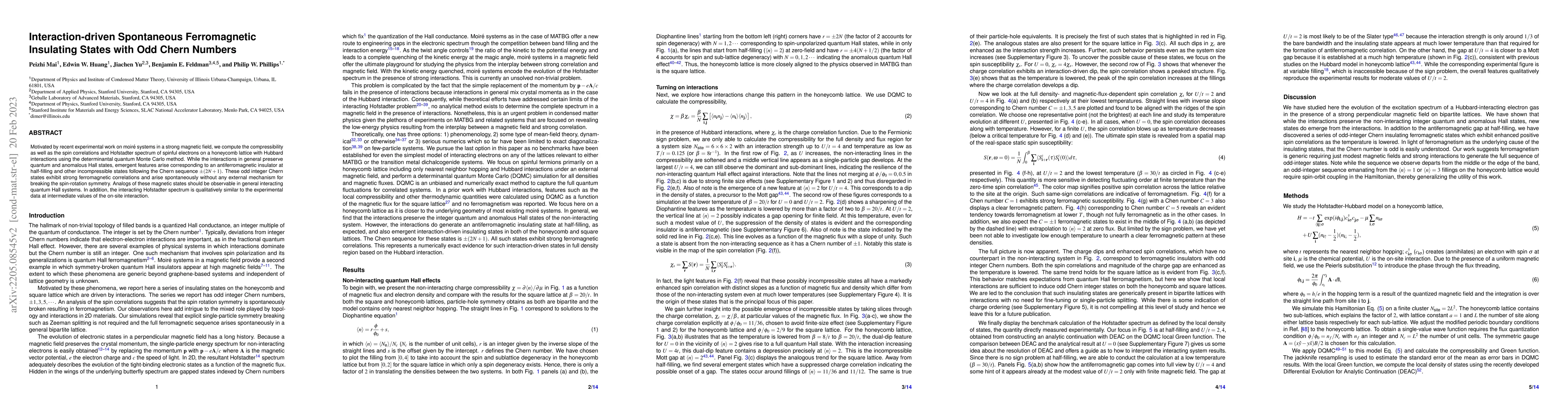 Thumbnail for Interaction-driven Spontaneous Ferromagnetic Insulating States with Odd
  Chern Numbers