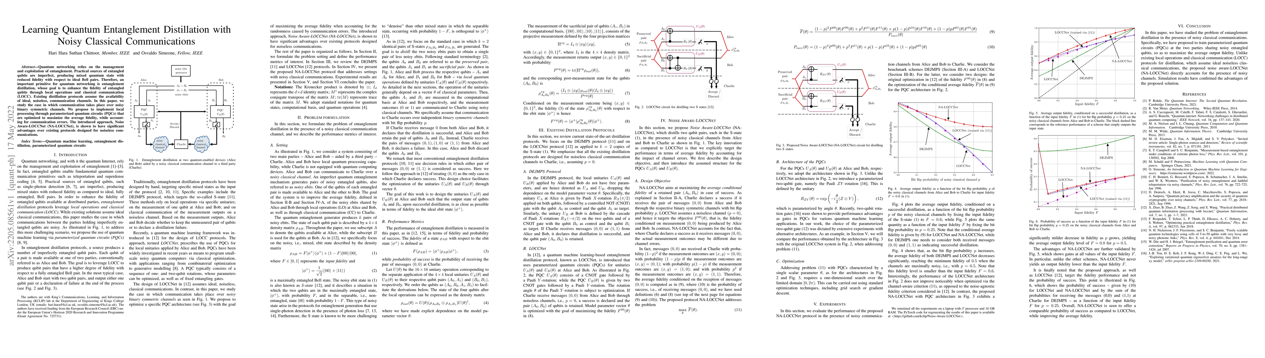Thumbnail for Learning Quantum Entanglement Distillation with Noisy Classical
  Communications