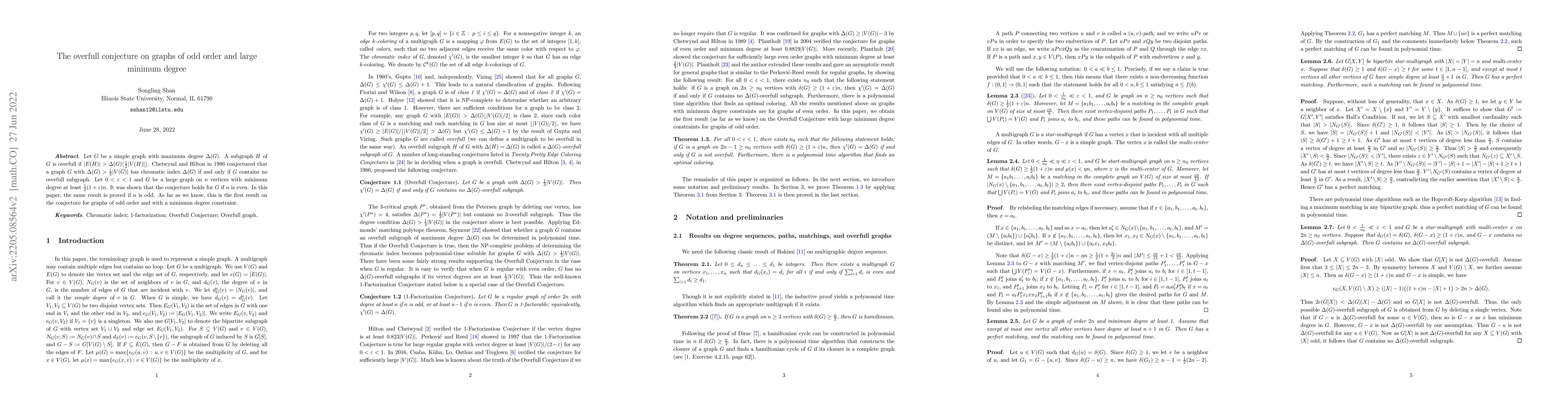 Thumbnail for The overfull conjecture on graphs of odd order and large minimum degree