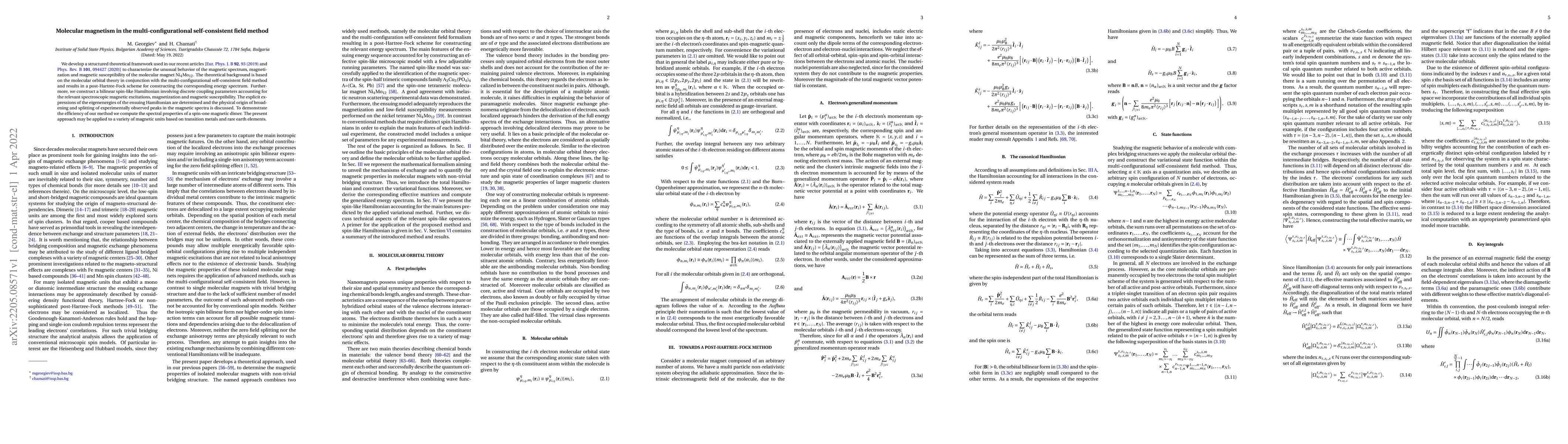 Thumbnail for Molecular magnetism in the multi-configurational self-consistent field
  method