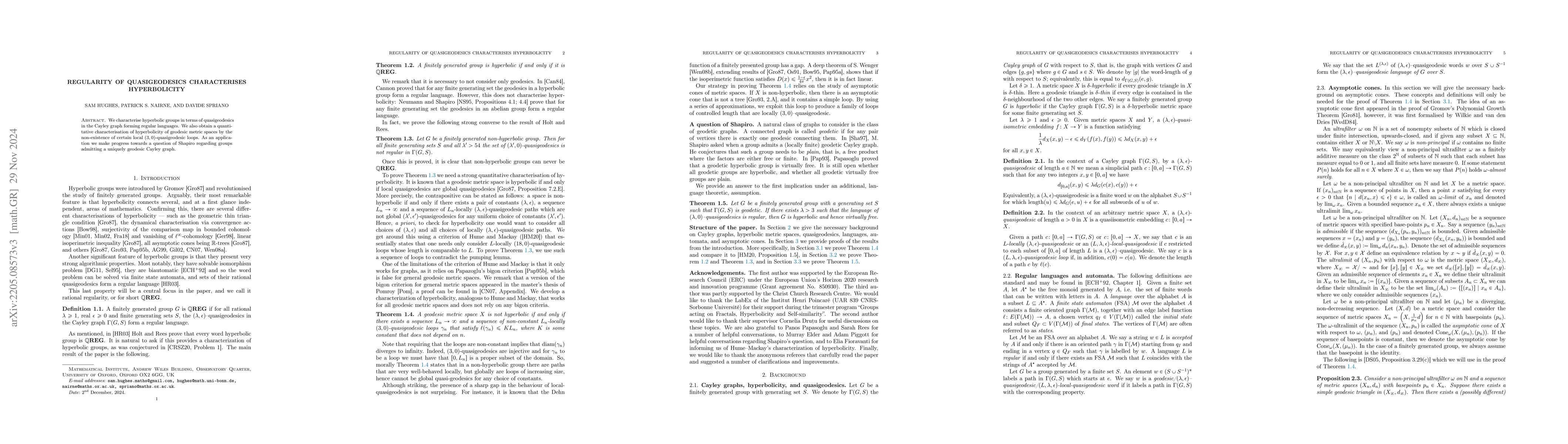 Thumbnail for Regularity of quasigeodesics characterises hyperbolicity