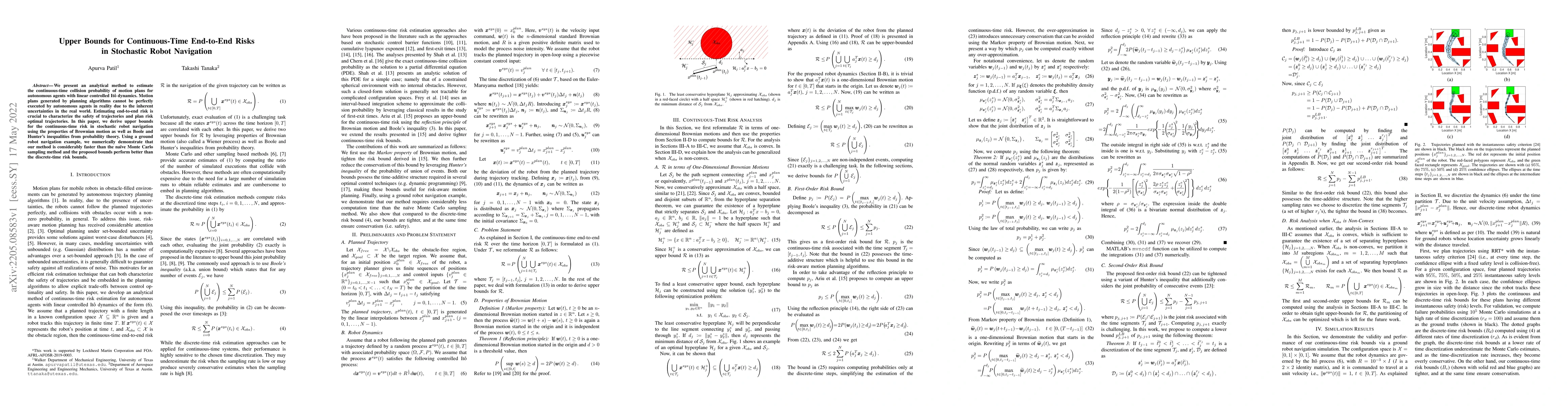 Thumbnail for Upper Bounds for Continuous-Time End-to-End Risks in Stochastic Robot
  Navigation
