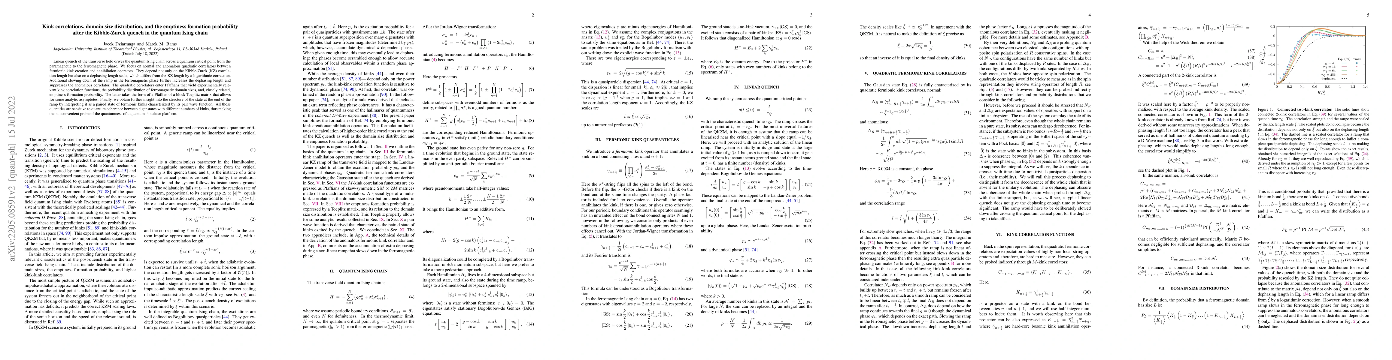 Thumbnail for Kink correlations, domain size distribution, and the emptiness formation
  probability after the Kibble-Zurek quench in the quantum Ising chain