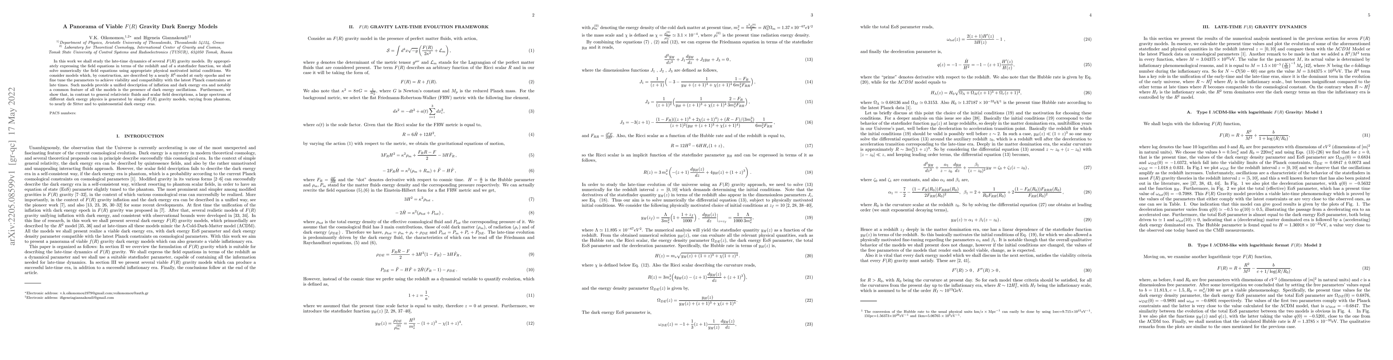 Thumbnail for A Panorama of Viable $F(R)$ Gravity Dark Energy Models