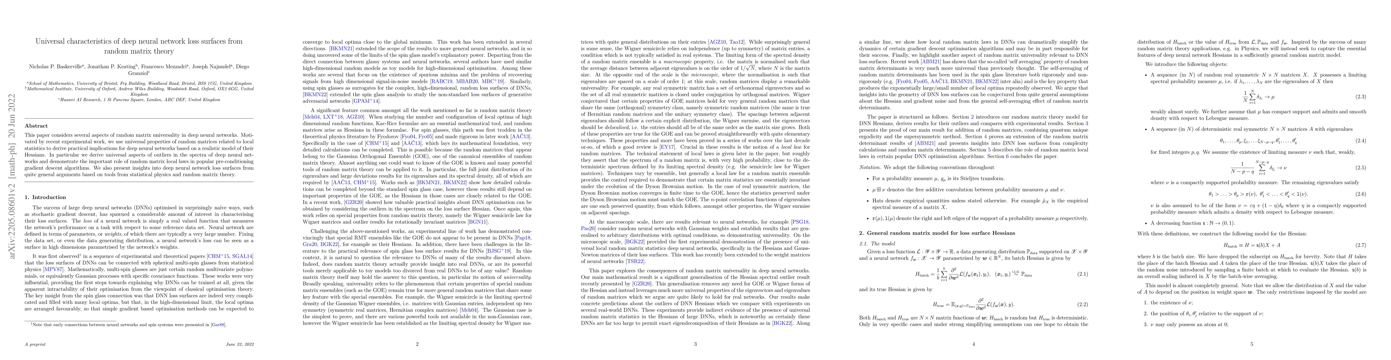 Thumbnail for Universal characteristics of deep neural network loss surfaces from
  random matrix theory