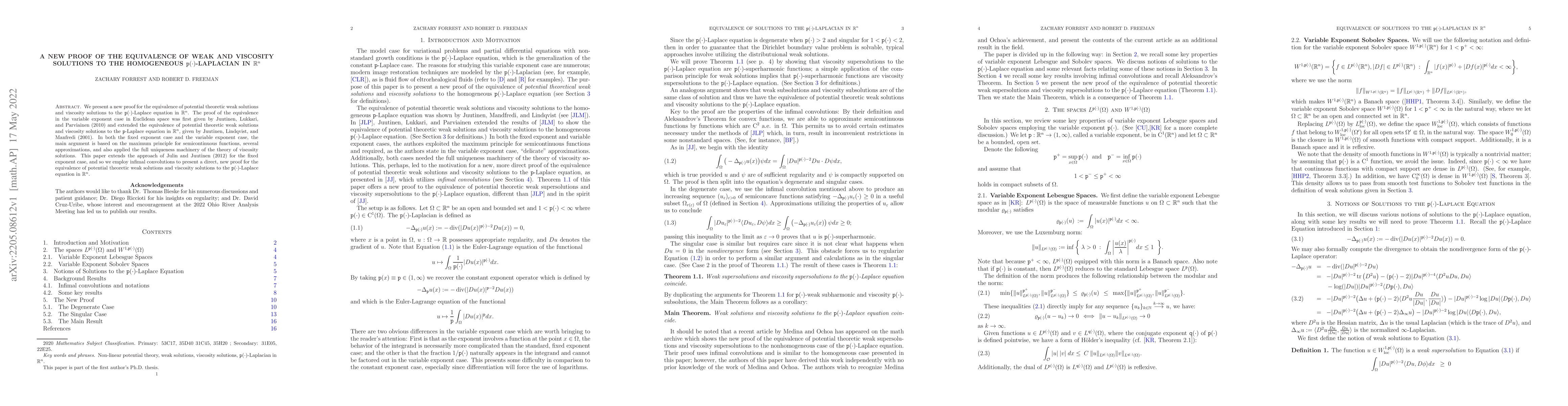 Thumbnail for A New Proof of the Equivalence of Weak and Viscosity Solutions to the
  Homogeneous $\texttt{p}(\cdot)$-Laplacian in $\mathbb{R}^n$