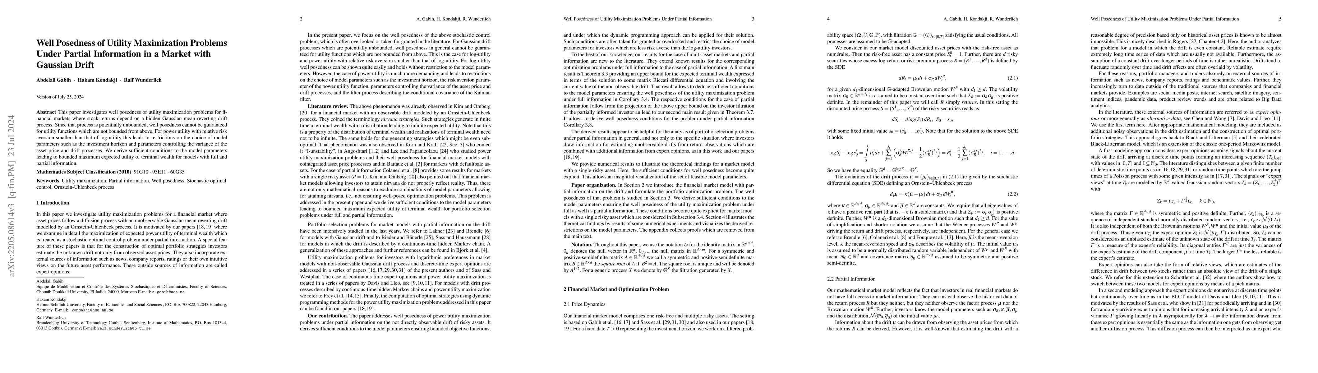 Thumbnail for Well Posedness of Utility Maximization Problems Under Partial
  Information in a Market with Gaussian Drift
