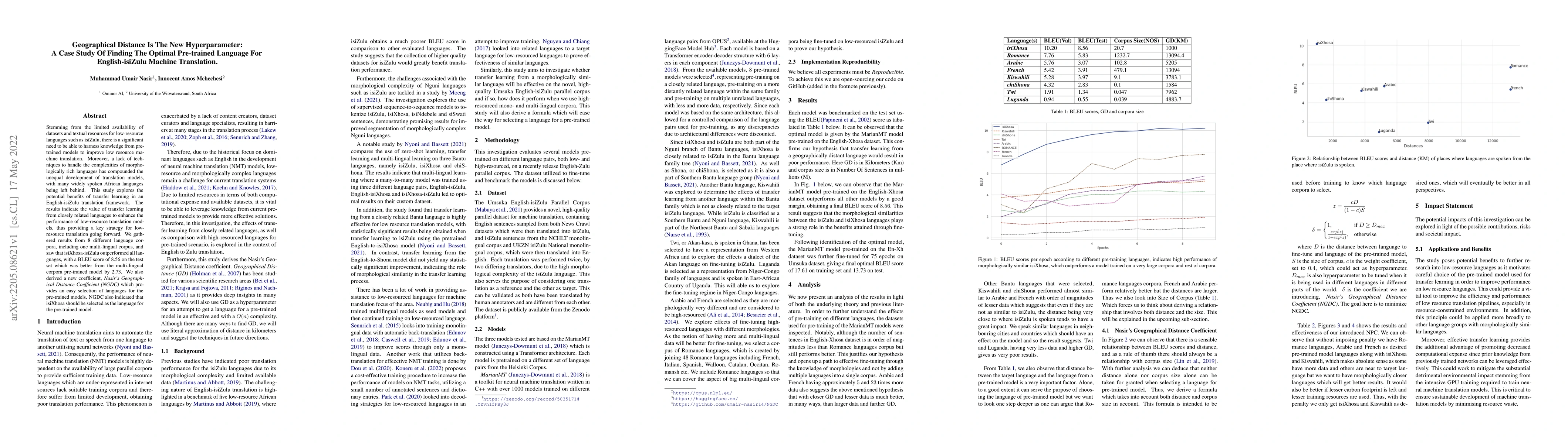 Thumbnail for Geographical Distance Is The New Hyperparameter: A Case Study Of Finding
  The Optimal Pre-trained Language For English-isiZulu Machine Translation