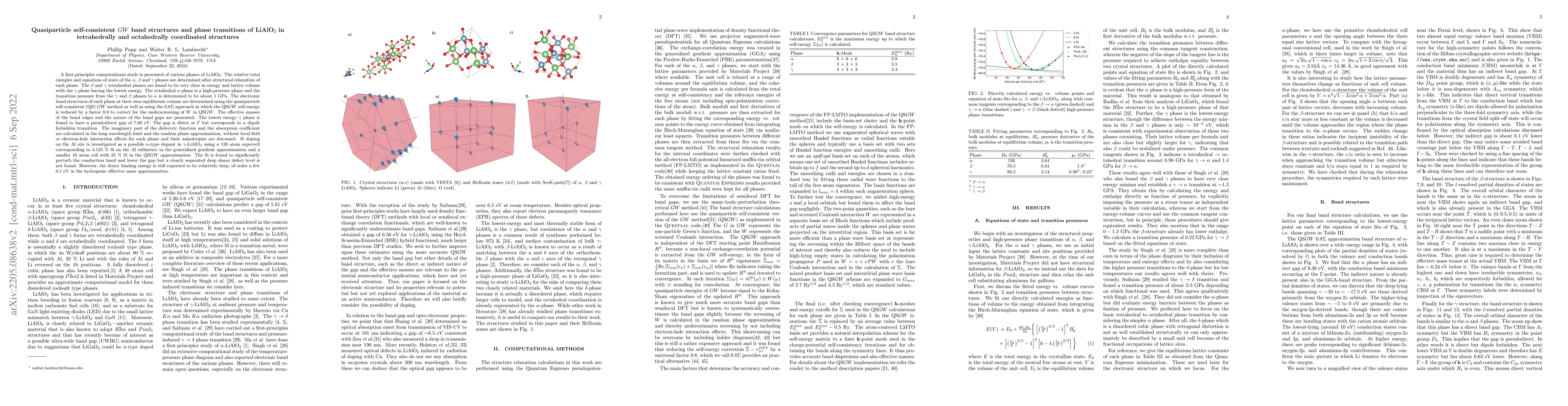 Thumbnail for Quasiparticle self-consistent $GW$ band structures and phase transitions
  of LiAlO$_2$ in tetrahedrally and octahedrally coordinated structures