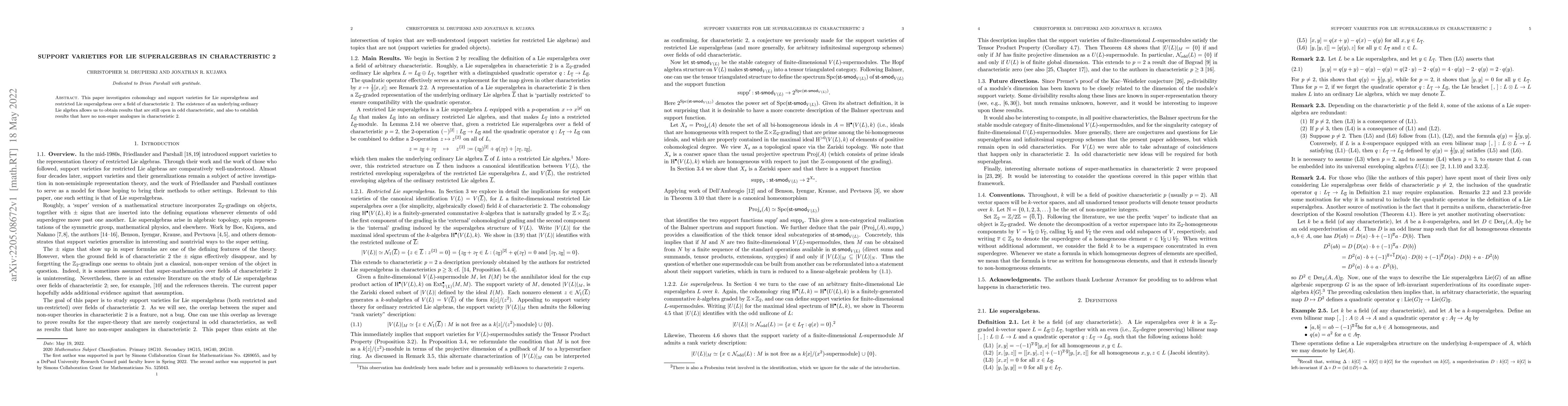 Thumbnail for Support varieties for Lie superalgebras in characteristic 2