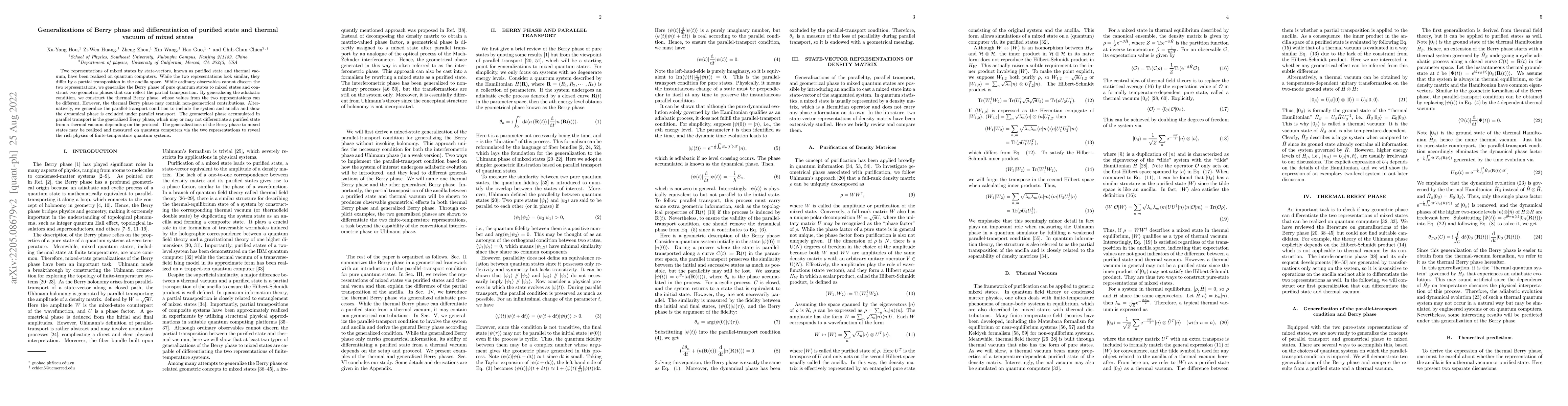 Thumbnail for Generalizations of Berry phase and differentiation of purified state and
  thermal vacuum of mixed states