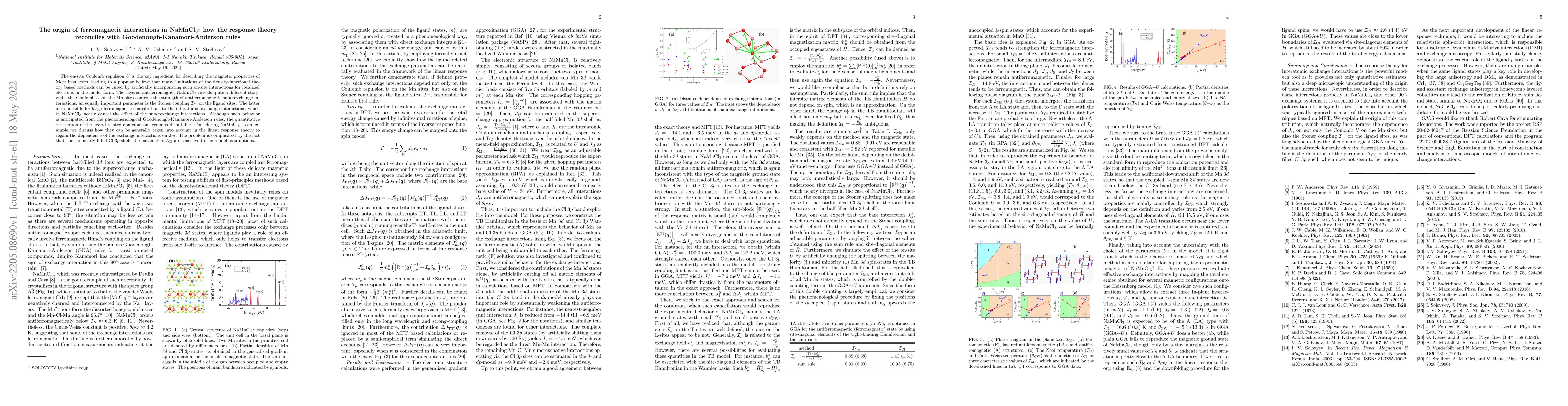 Thumbnail for The origin of ferromagnetic interactions in NaMnCl$_3$: how the response
  theory reconciles with Goodenough-Kanamori-Anderson rules