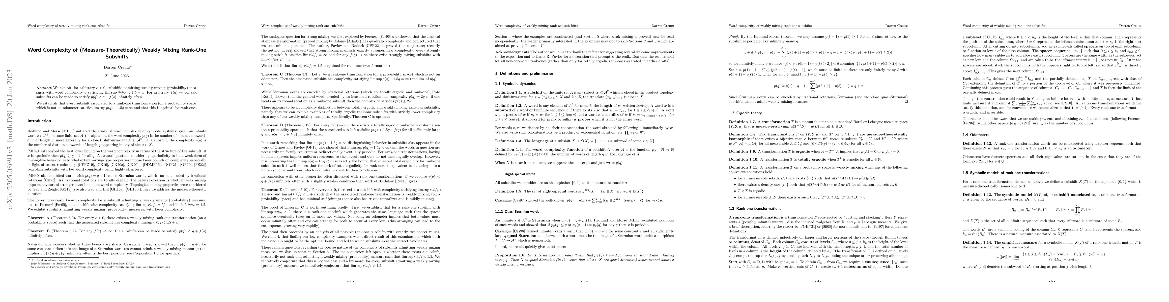 Thumbnail for Word Complexity of (Measure-Theoretically) Weakly Mixing Rank-One
  Subshifts