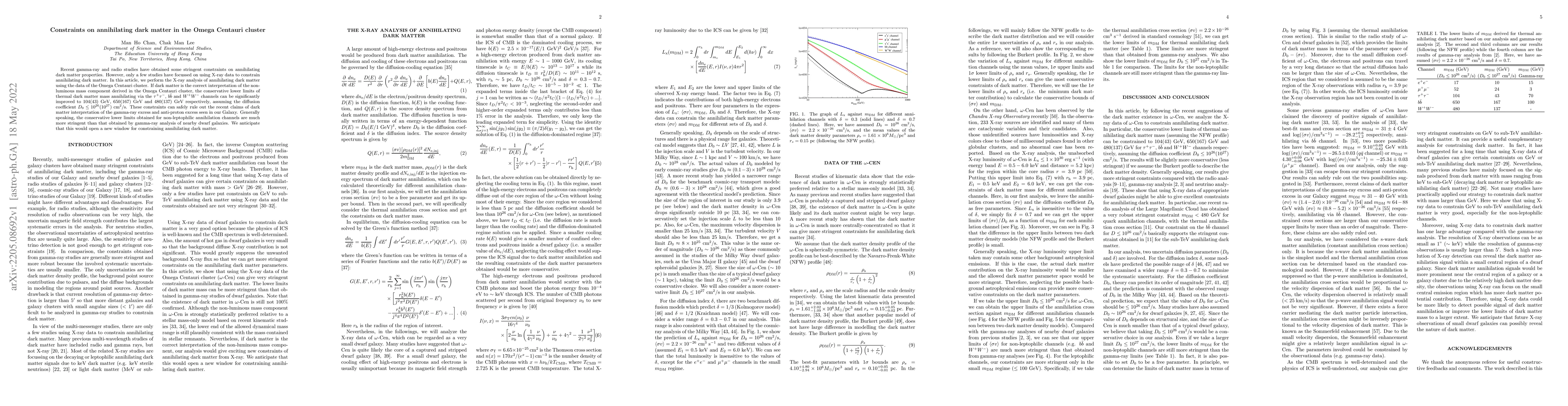 Thumbnail for Constraints on annihilating dark matter in the Omega Centauri cluster