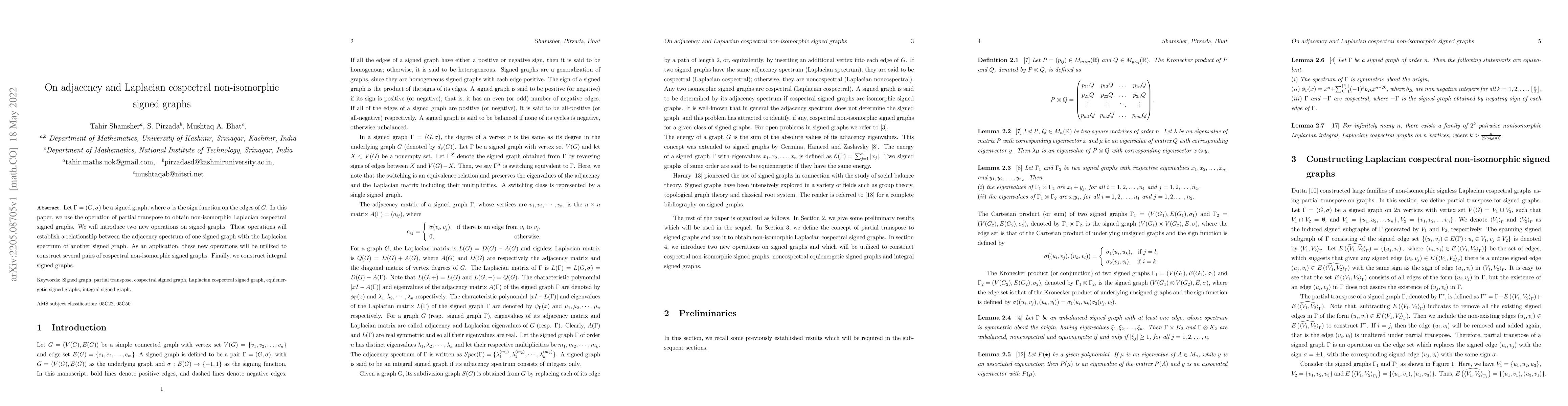 Thumbnail for On adjacency and Laplacian cospectral non-isomorphic signed graphs