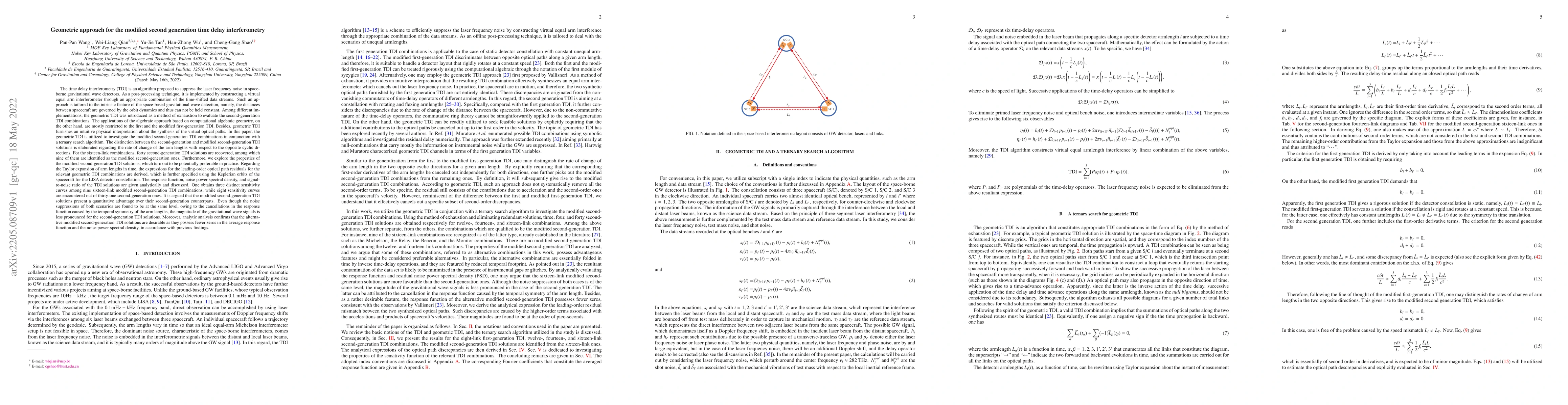 Thumbnail for Geometric approach for the modified second generation time delay
  interferometry