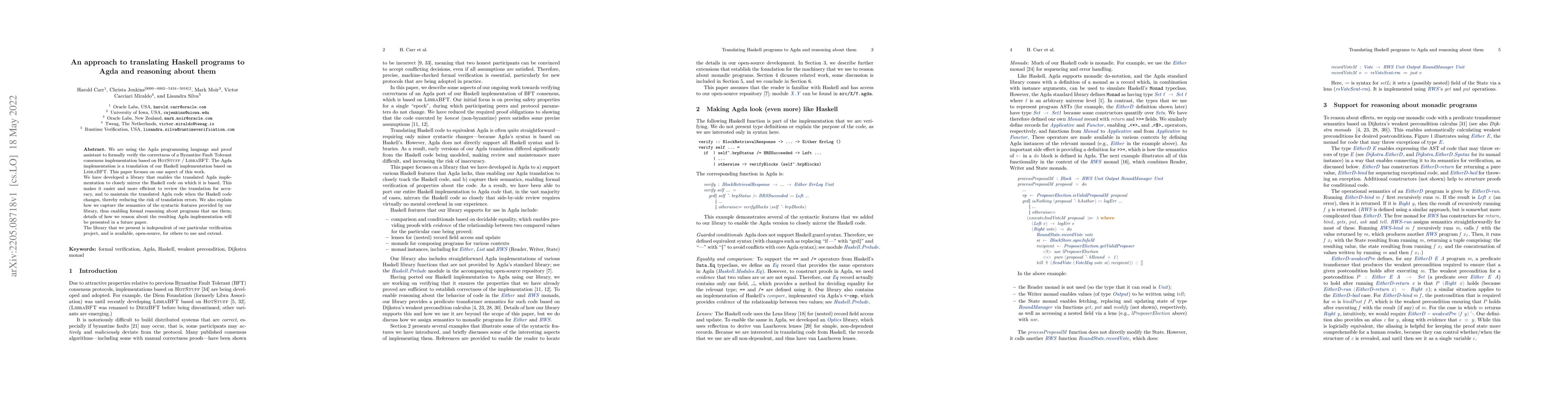 Thumbnail for An approach to translating Haskell programs to Agda and reasoning about
  them