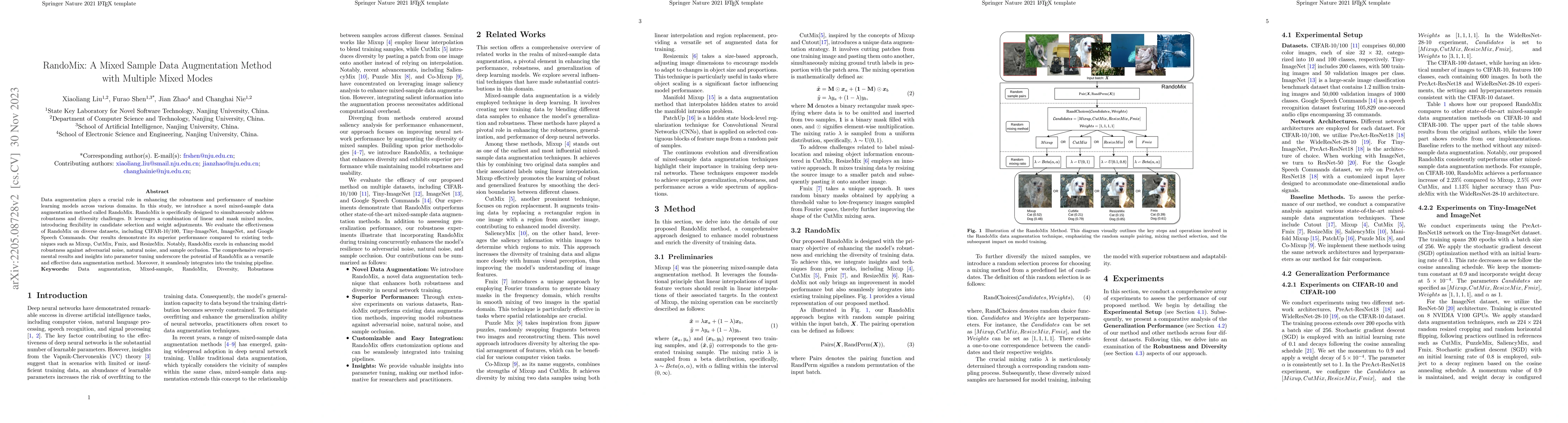 Thumbnail for RandoMix: A mixed sample data augmentation method with multiple mixed
  modes