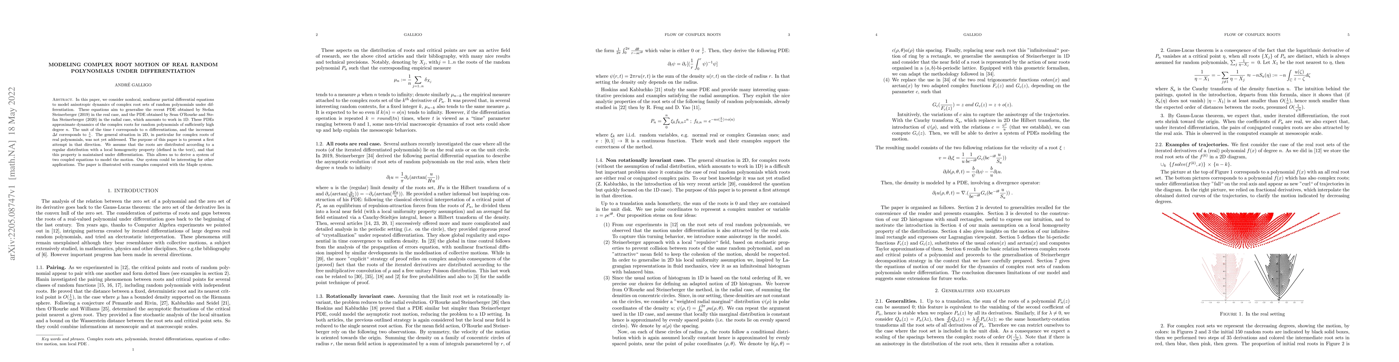 Thumbnail for Modeling complex root motion of real random polynomials under
  differentiation