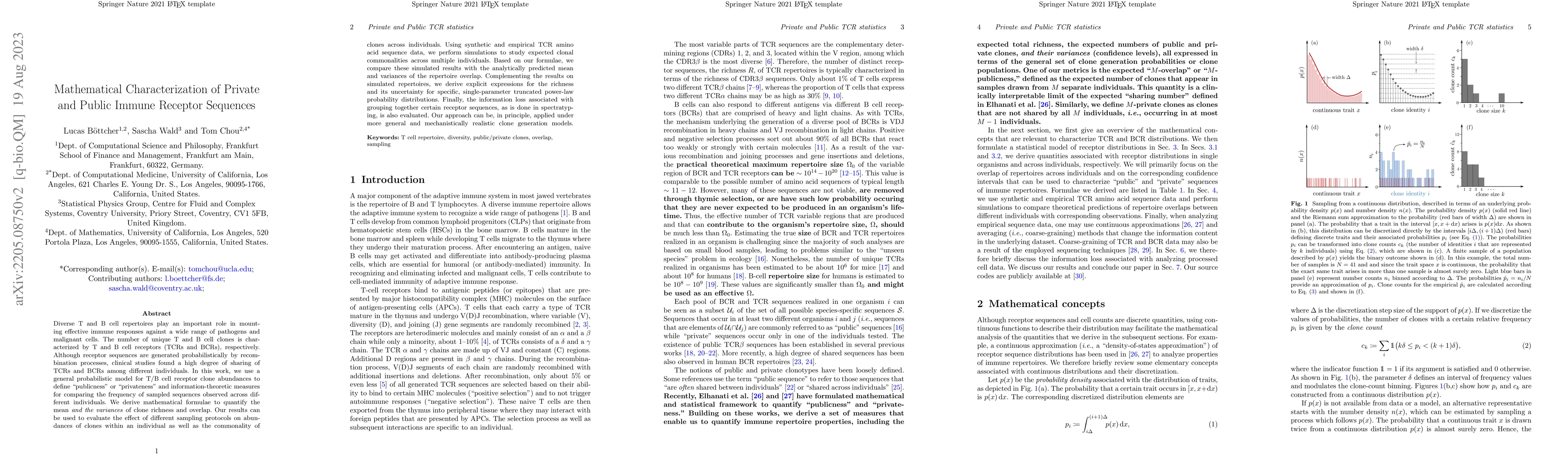 Thumbnail for Mathematical Characterization of Private and Public Immune Repertoire
  Sequences