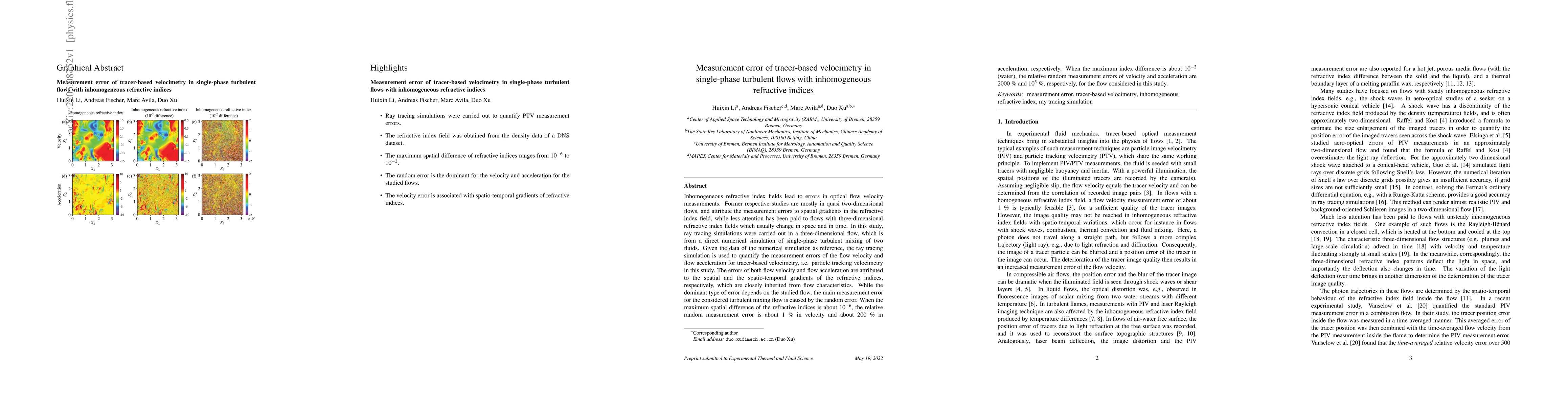 Thumbnail for Measurement error of tracer-based velocimetry in single-phase turbulent
  flows with inhomogeneous refractive indices