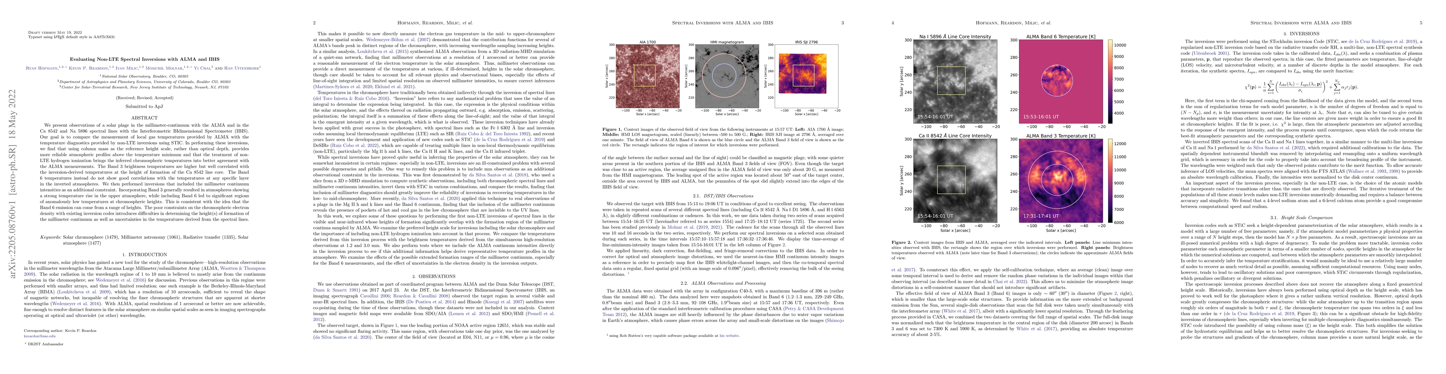 Thumbnail for Evaluating Non-LTE Spectral Inversions with ALMA and IBIS