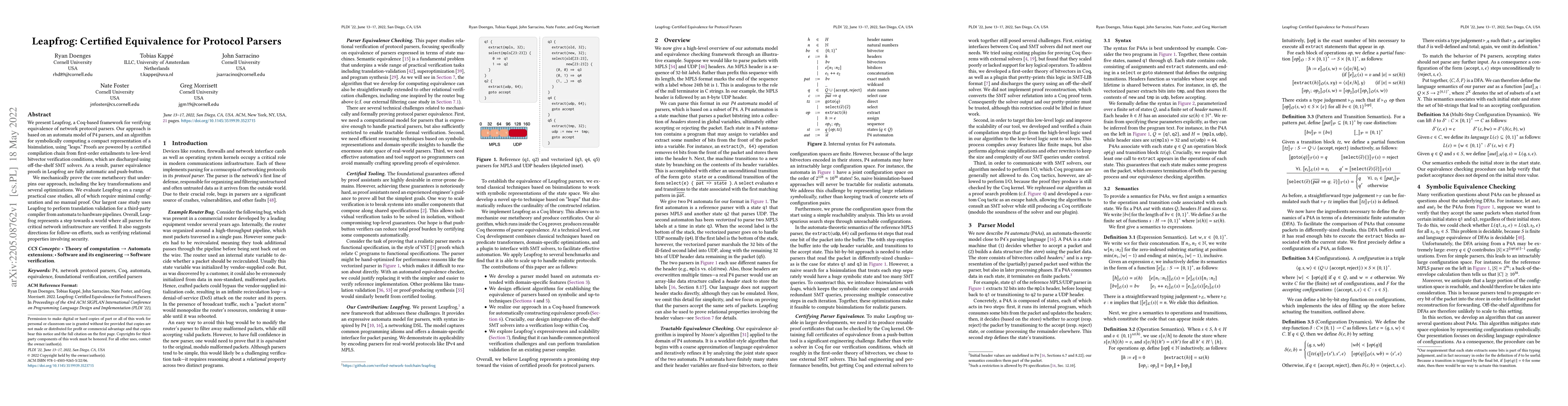 Thumbnail for Leapfrog: Certified Equivalence for Protocol Parsers