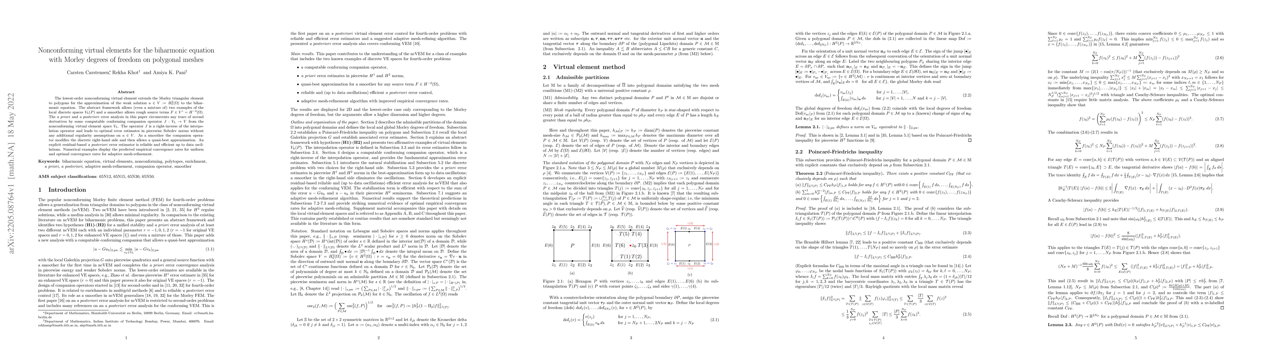 Thumbnail for Nonconforming virtual elements for the biharmonic equation with Morley
  degrees of freedom on polygonal meshes