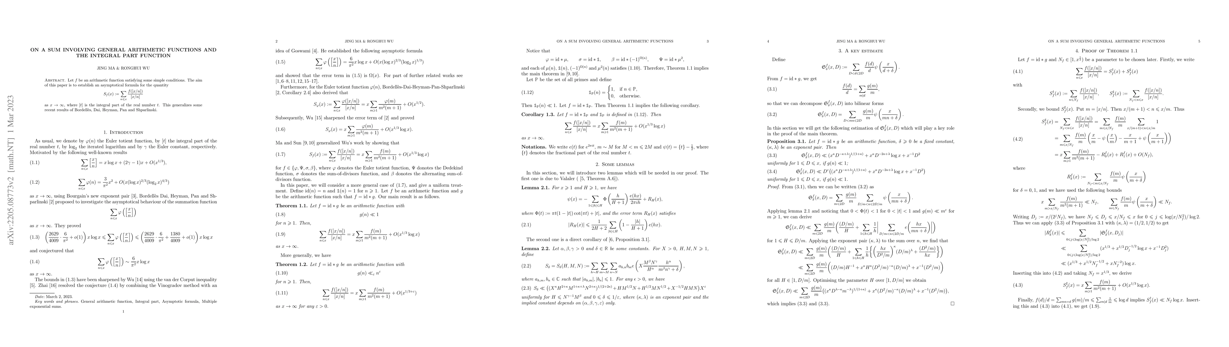 Thumbnail for On a sum involving general arithmetic functions and the integral part
  function