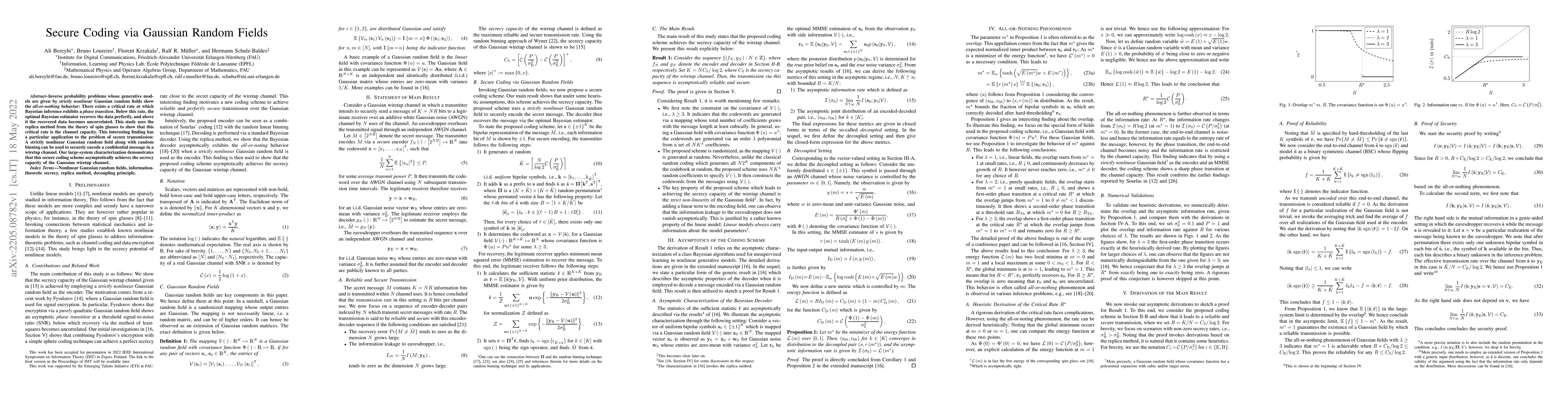 Thumbnail for Secure Coding via Gaussian Random Fields