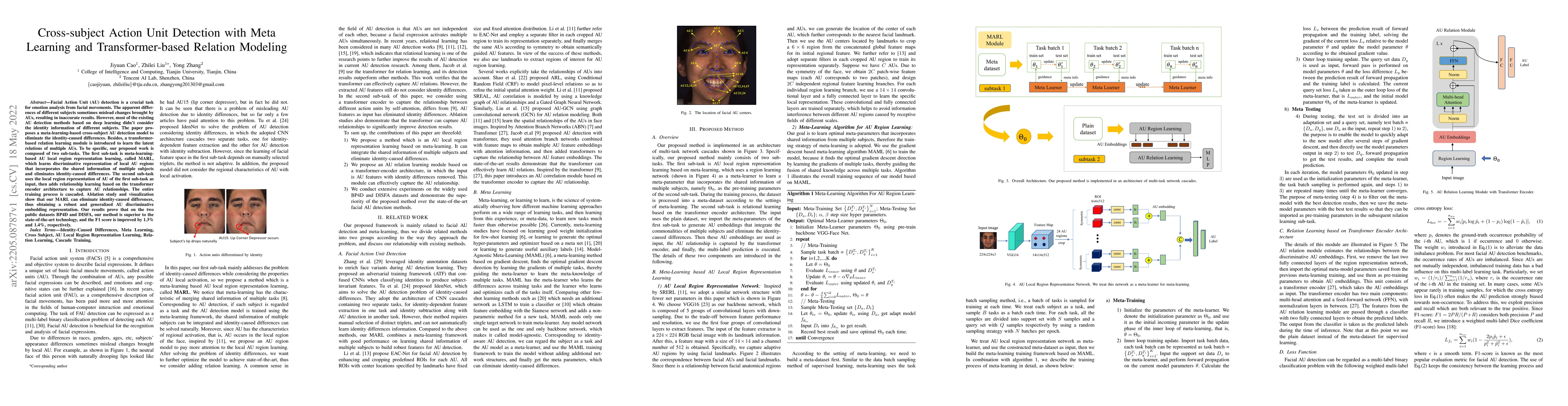 Thumbnail for Cross-subject Action Unit Detection with Meta Learning and
  Transformer-based Relation Modeling
