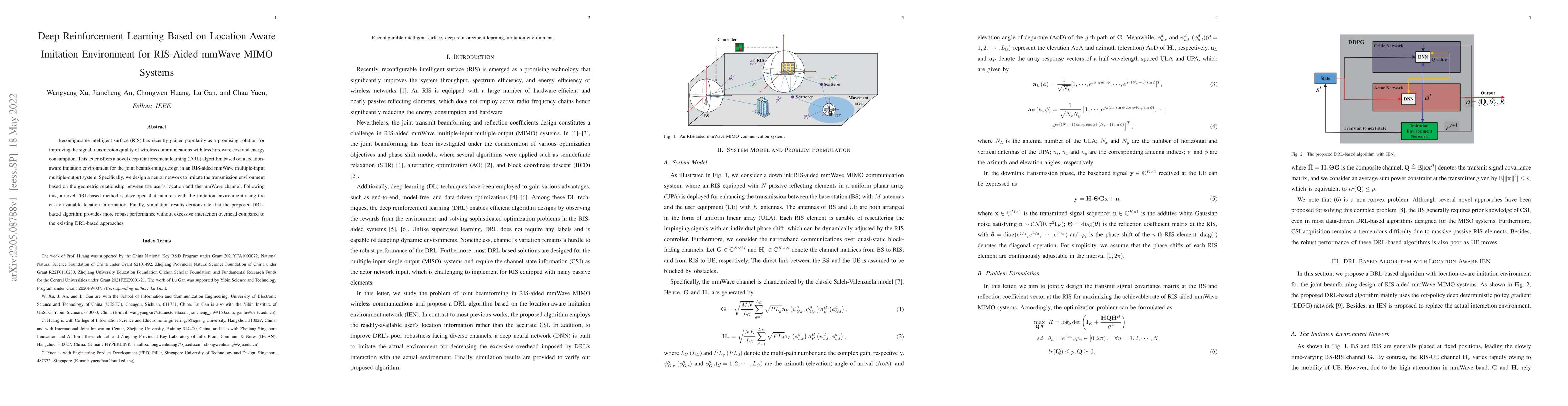 Thumbnail for Deep Reinforcement Learning Based on Location-Aware Imitation
  Environment for RIS-Aided mmWave MIMO Systems