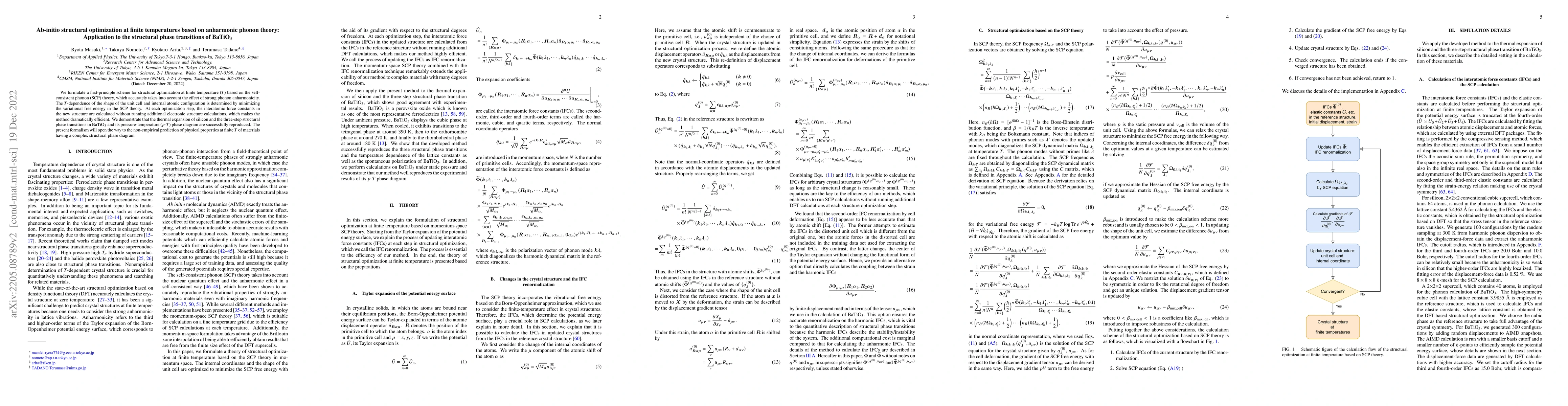 Thumbnail for Ab initio structural optimization at finite temperatures based on
  anharmonic phonon theory: Application to the structural phase transitions of
  BaTiO$_3$