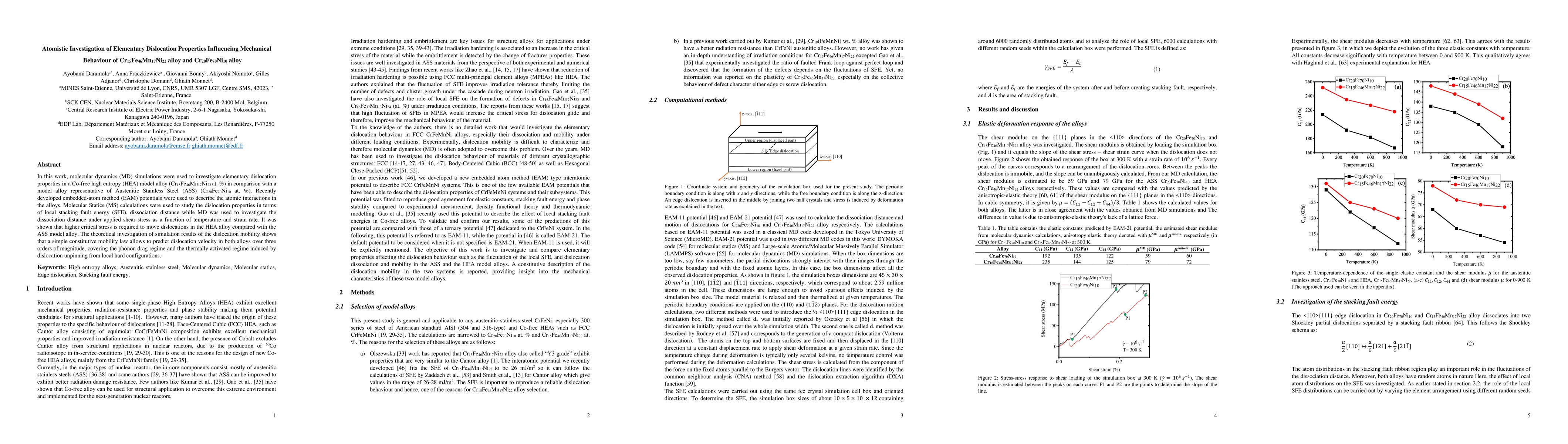 Thumbnail for Atomistic Investigation of Elementary Dislocation Properties Influencing
  Mechanical Behaviour of $Cr_{15}Fe_{46}Mn_{17}Ni_{22}$ alloy and
  $Cr_{20}Fe_{70}Ni_{10}$ alloy