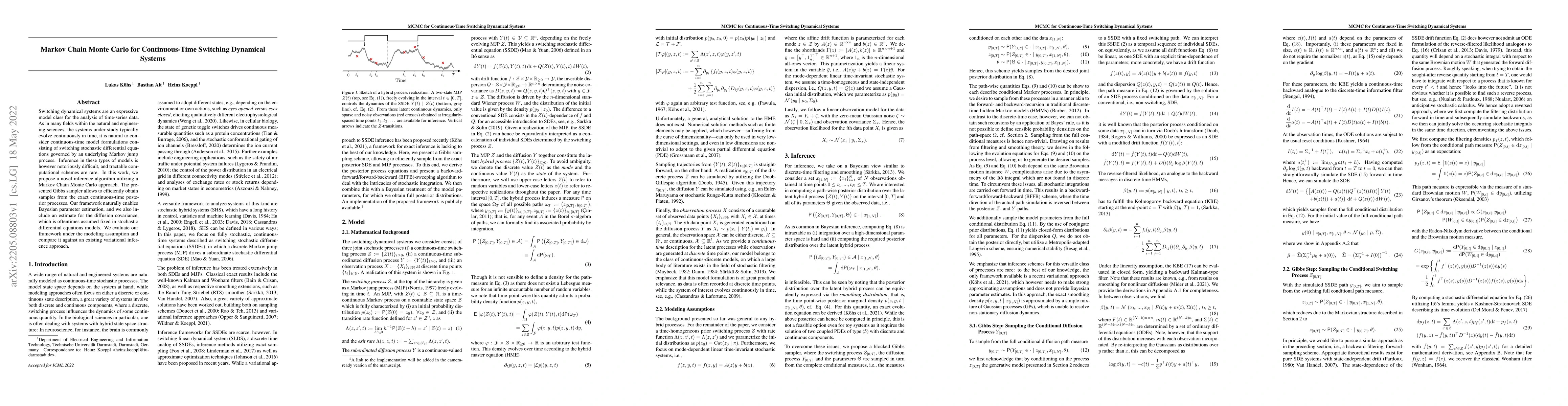 Thumbnail for Markov Chain Monte Carlo for Continuous-Time Switching Dynamical Systems