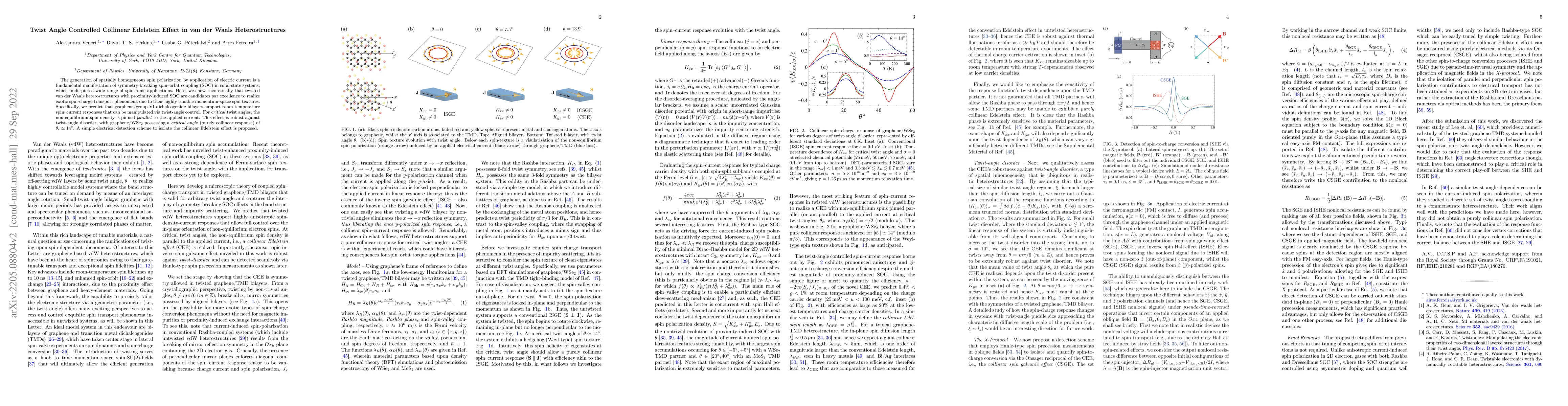 Thumbnail for Twist Angle Controlled Collinear Edelstein Effect in van der Waals
  Heterostructures