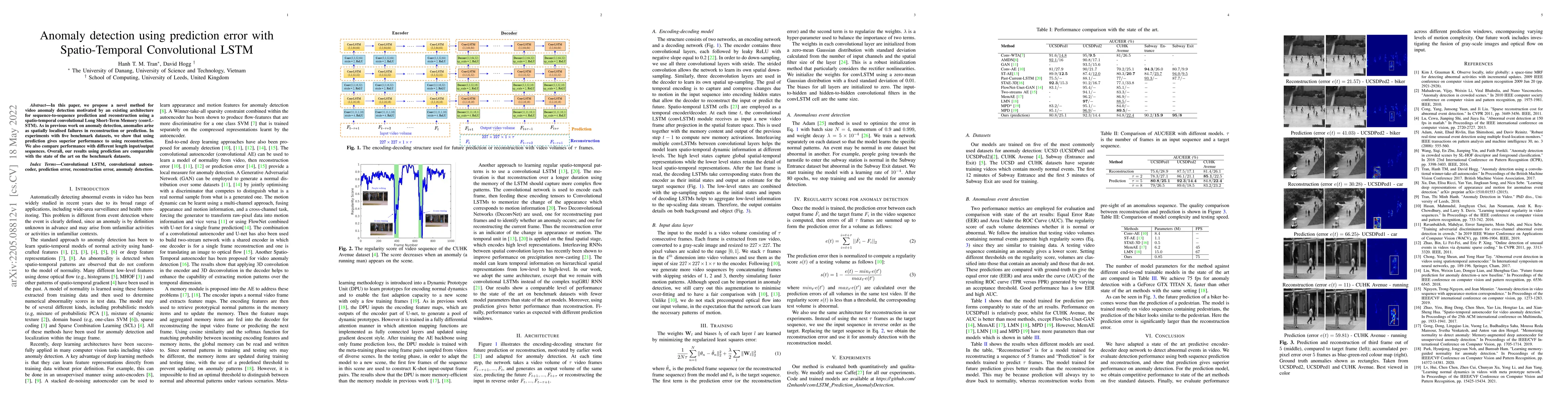 Thumbnail for Anomaly detection using prediction error with Spatio-Temporal
  Convolutional LSTM