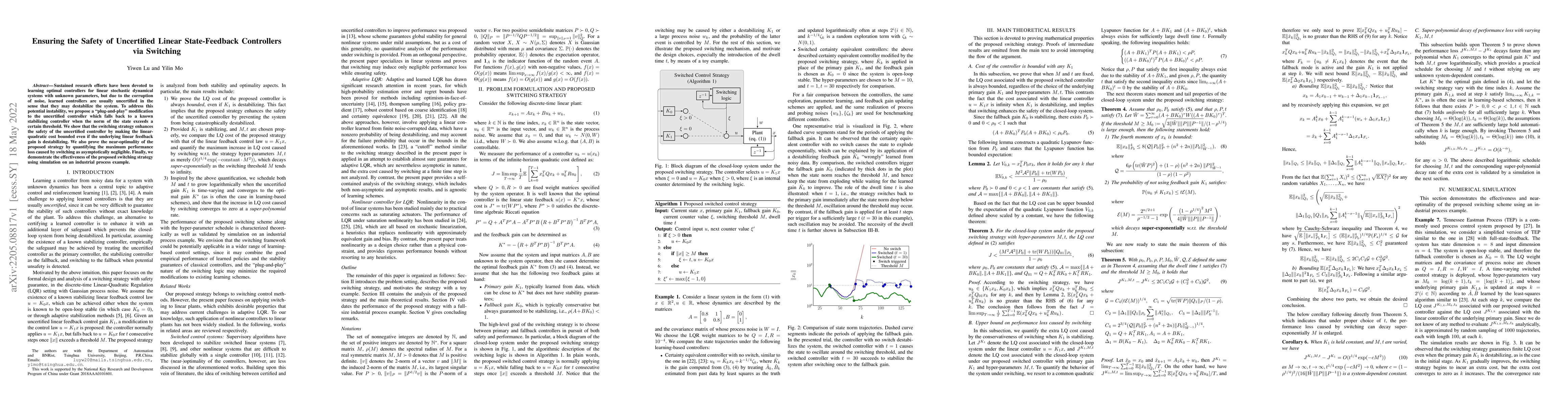 Thumbnail for Ensuring the Safety of Uncertified Linear State-Feedback Controllers via
  Switching