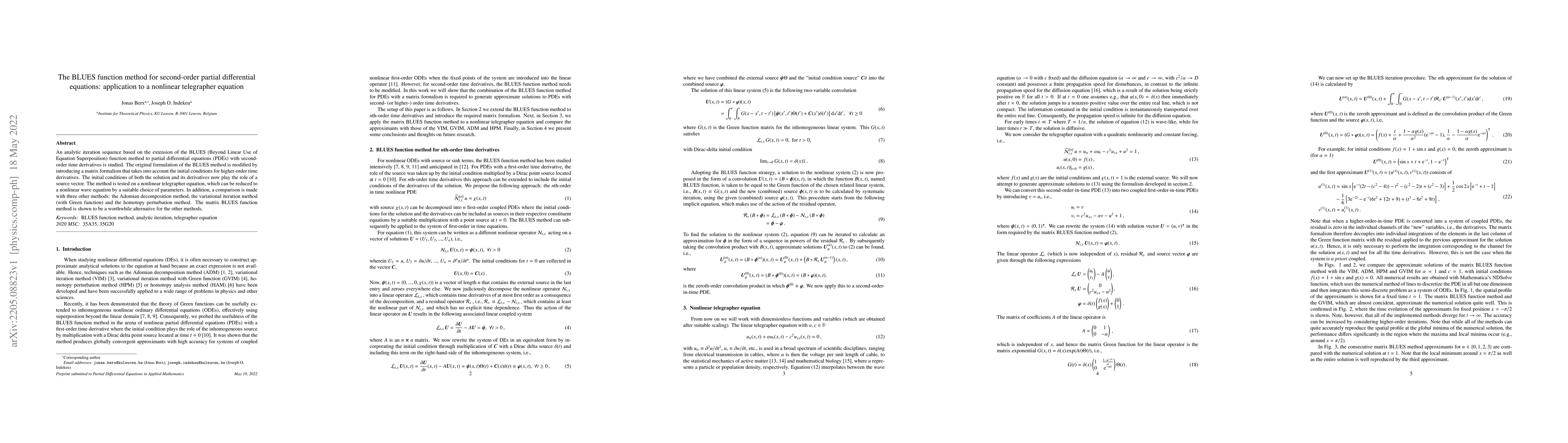 Thumbnail for The BLUES function method for second-order partial differential
  equations: application to a nonlinear telegrapher equation