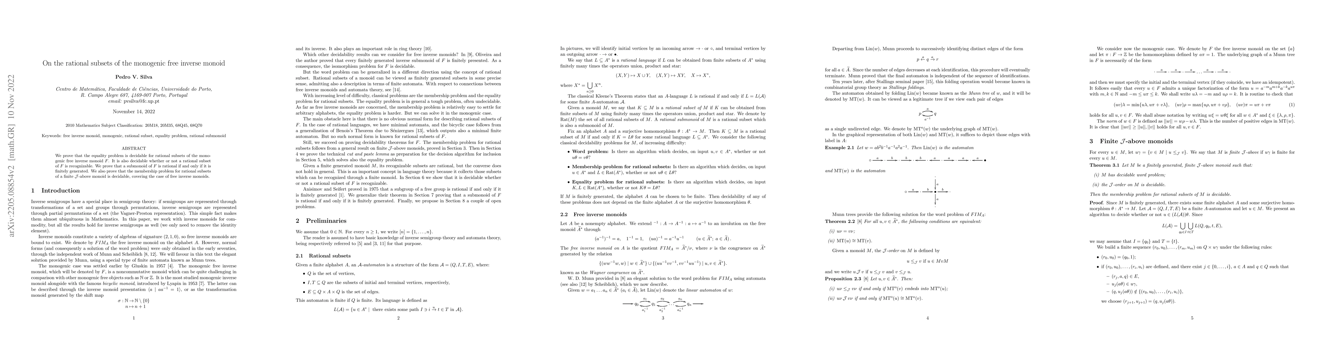 Thumbnail for On the rational subsets of the monogenic free inverse monoid