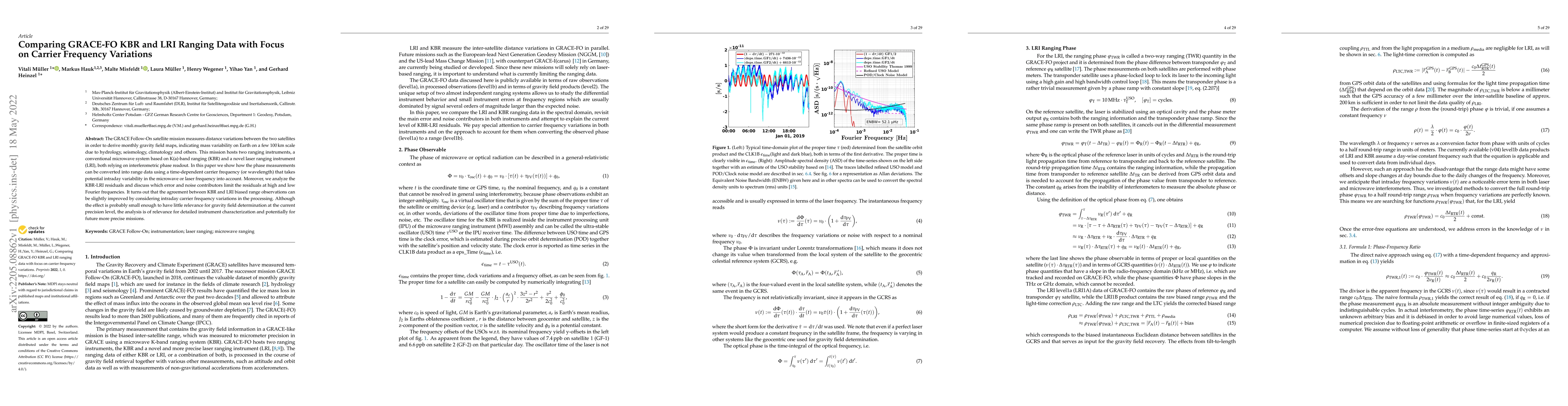 Thumbnail for Comparing GRACE-FO KBR and LRI ranging data with focus on carrier
  frequency variations